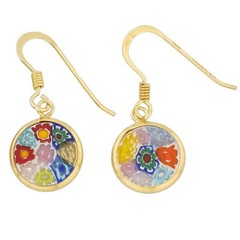 Glass Of Venice Italian Murano Glass Earrings Dangle Round Multicolor Millefiori
