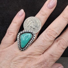 Native American Mike Smith Thunder Mountain Turquoise Ring Sz 8 Sterling Silver