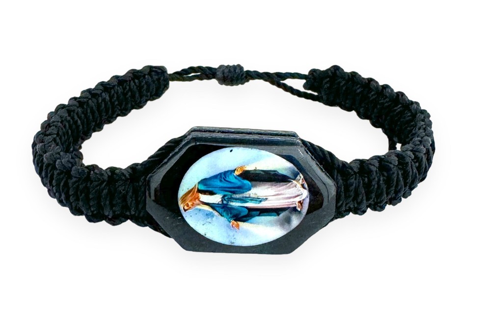 Our Lady of Grace Virgin Mary Corded Women Men Adjustable Black Bracelet Unisex