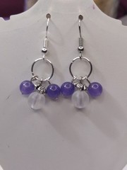 Handcrafted Beaded Silver Memory Wire Choker Earring Set Purple Agate