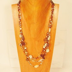 28″ Classic Vintage Multi Strand Gold and Cream Handmade Seed Bead Necklace