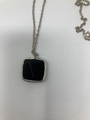 Handmade Fused Glass Jewelry Pendant, Black, Gold, Blue, Orange, Copper