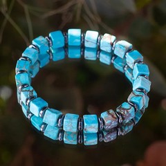 Men Women Natural Lapis Lazuli Bracelet Square Bead Stretch Boho Healing Jewelry