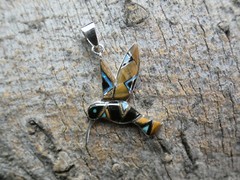 Hummingbird Sterling Silver Tiger’s Eye & Opal Inlayed Large Size Pendant AH7