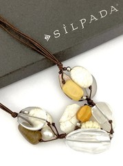 SILPADA Sterling Silver MULTI GEMSTONE CLUSTER 4 Strand Leather Necklace~#N2201
