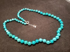 Sterling Silver Hand Knotted Round Blue Turquoise Beaded Necklace 22-23”