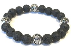 Handmade 10mm Natural Lava Gemstone & .925 Silver Bali Bead Bracelet