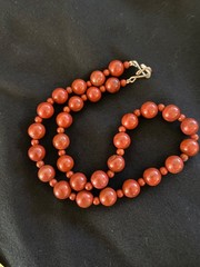 Natural Gemstone Red Jasper Beaded Necklace Sterling Silver Clasp 17”