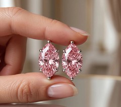 RARE Certified 4 Ct Pink Diamond Solitaire Studs, Marquise Cut,Gift For Love.