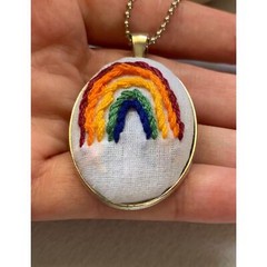 Handmade Rainbow Embroidery Necklace Pendant