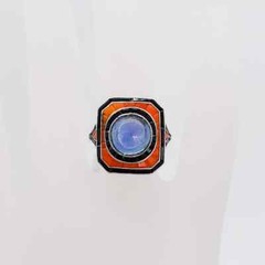 Unique Estate 4.38CT. Sri Lanka Blue Sapphire With Onyx & Coral Art Deco Ring