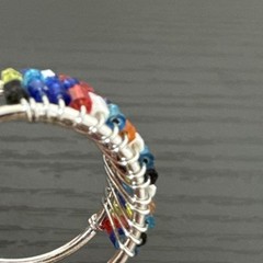 Multicolor Glass Beaded Adjustable Ring Boho Artisan Style Size 7-9 VTG 1990’s