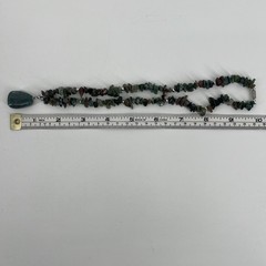 Artisan Green Moss Agate Tumbled Crystal Chip Strand Necklace Squared Oval Charm