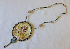 Handmade Crocheted art Necklace Cotton Fabrics embroidered crocheted+ Beads