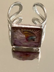 Handcrafted Artisan Adjustable Stainless Steel Open Ring, Pegasus Mold and Sun