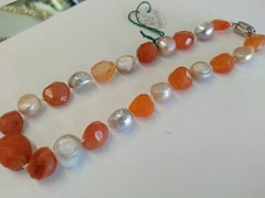 15.5in 13-21mm 230.3ct Orange Carnelian And Pearl Necklace