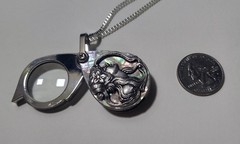 Magnifying Glass Victorian Art Nouveau Lady Face Mother of Pearl Loupe Pendant