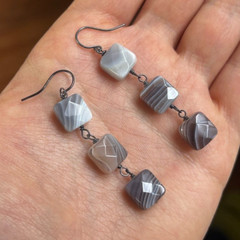 Botswana Agate Sterling Silver Earrings Artisan Handmade Natures Art Jewelry 925