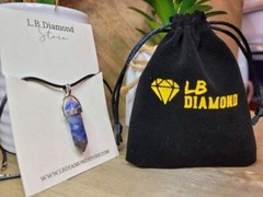 Blue Soladite Handmade Point Necklace Hexagon Chain Silver wire wrapped Leather