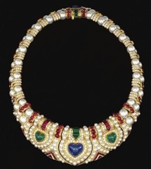 Gem set Sugarloaf Sapphire Emerald & Ruby Handcrafted Necklace Red Carpet Silver