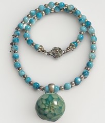 Artisan Handcrafted Art Deco Lampwork Glass Jewelry #9 Necklace blue geometric