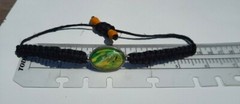 GOLDEN GREEN! Black Organic Square Knot Bracelet 1/3″ thick YELLOW beaded end