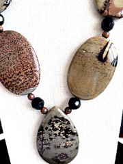 Chunky Large Vintage Picture Jasper Polished Gemstone Statement Necklace 21″