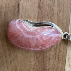 VTG Artisan Crafted Pendant 2.5 Inch Pink Gem Rhodochrosite 925 Sterling 31.6g