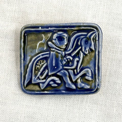 Studio Pottery Ceramic Brooch Medieval Knight Horse Relief Tile Pin Handmade