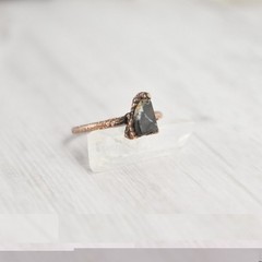 Size 6.5 Black Stone Ring, Natural Dendritic Opal, Antique Copper, Boho Jewelry