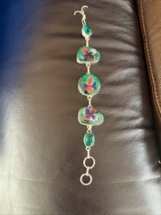 Green and Cobalt Blue Red Glass Bracelet 925 Silver From Estate