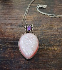 Sajen Pink Drusy & Volcanic Mystic Quartz Sterling Silver Pendant Necklace 18in