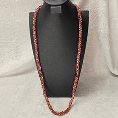 Handmade Braided Red Cord Multicolor Seed Bead Long Boho Necklace Tie Closure
