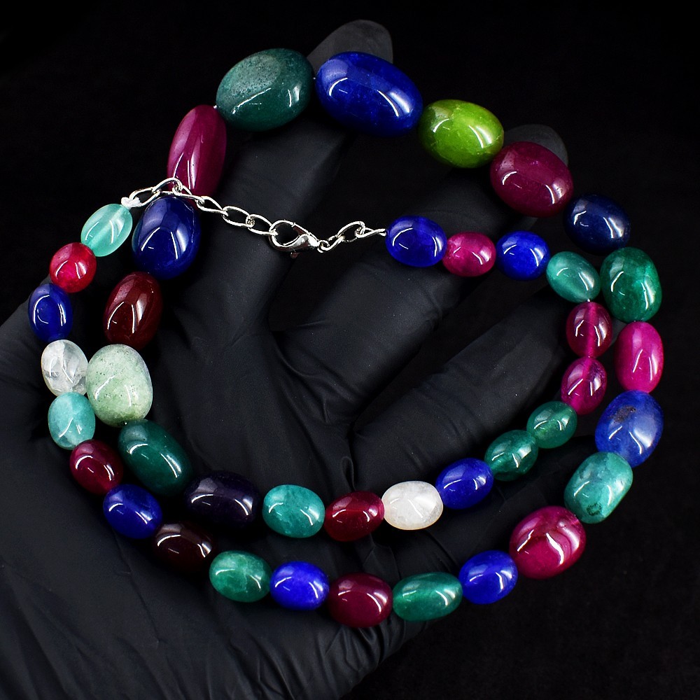 395.00 Cts Emerald & Ruby Top Grade Selling Beaded Necklace Jewelery RK 30 E716