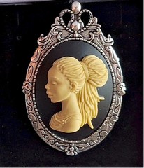 Black Woman Silver Brooch or Pendant Beautiful African American with Braids Came