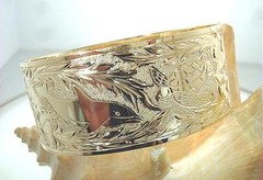 QUOTE 24MM 14K YELLOW GOLD HAWAIIAN CUSTOM ENGRAVED PERSONALIZED BANGLE 6.5-9 #2