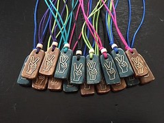 MudLove Necklace, Inspirational, Hand Made Clay Pendant, Multi Color Bands