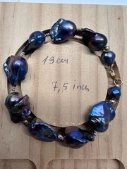 Black Baroque Pearl Bracelet, Handknotted 925 Sterling Silver Gold Plated