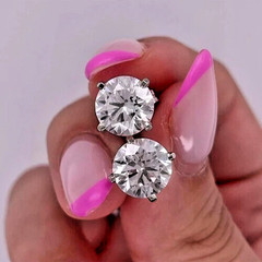 18K Gold plated Certified 5Ct White Diamond Solitaire Studs- Great Luster, VIDEO