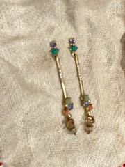 CHLOE ISABEL earrings drop dangle coral turquoise peach rhinestone gold toned