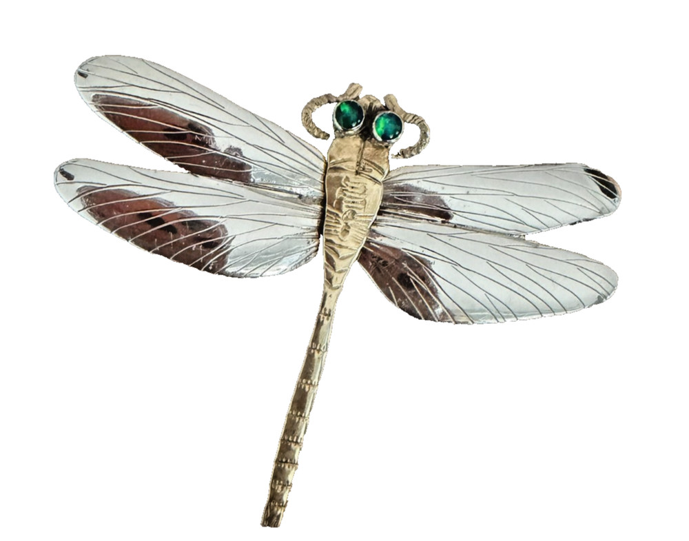 RARE Signed Courtney Peterson Sterling Silver Black Opal Dragonfly Pin Pendant