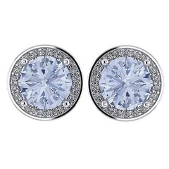 Round Halo Aquamarine Simulate Earrings Sterling Silver Pure Brilliance Zirconia