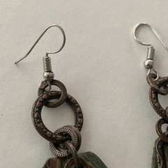 Handmade Drop Earrings Copper Fold Formed Hammered Fired Hearts Rustic Patina