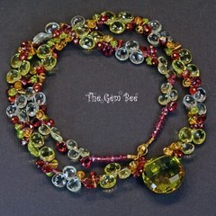 Lemon Quartz Prasiolite Garnet 19″ Cluster Necklace With 18K Solid Gold Clasp