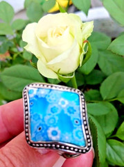 ALAN K. EXQUISITE COLLECTION STERLING SILVER 925 RING BLUE MURANO SIZE 8 NWT NEW