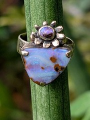 Australian Solid Boulder Opal Recycled Artisan Made 9ct Gold Ring Sz8 .A30b