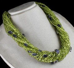 Certified Designer Natural Peridot 972ct Iolite Leaf Sterling Silver Necklace