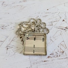 Vtg Y2K Handmade Soldered Glass Charm Necklace Letter V Music Notes Shabby Chic