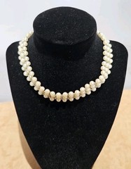 VINTAGE 3 STRAND 15″ BEADED CHOKER WITH FAUX PEARLS & SMALL WHITE GLASS BEADS