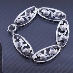 7.5”, Vintage sterling 925 silver handmade tennis bracelet with leaves